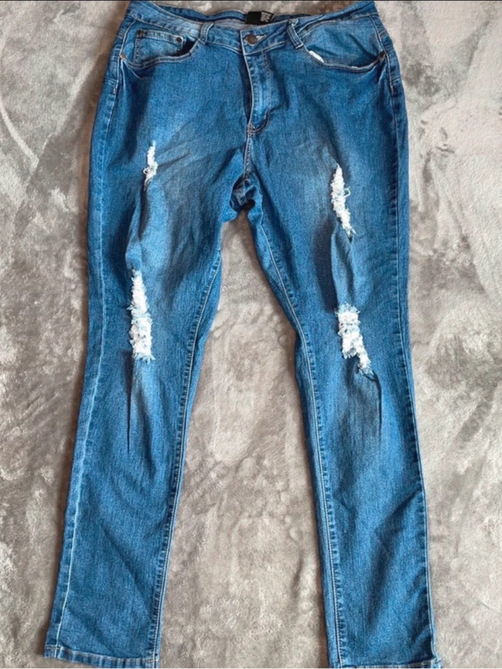 Women's Blue Distressed Skinny Jeans - Stretch Denim